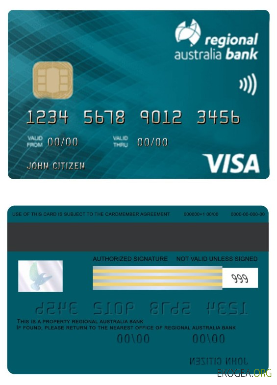 Carte visa de la banque régionale d'Australie